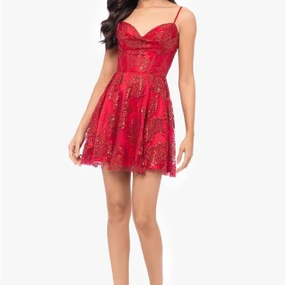 Blondie Nites Dresses & Skirts - Blondie Nites Floral Glitter Sequin Embellished Fit & Flare Minidress size 6 NWT